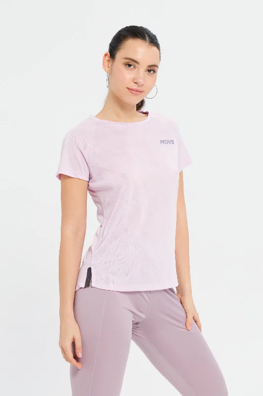 Women Lilac Jacquard Performance Active Te-Shirt