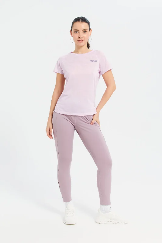 Women Lilac Jacquard Performance Active Te-Shirt