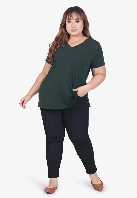 Verra V-neck Short Sleeve Basic Tee - Dark Green