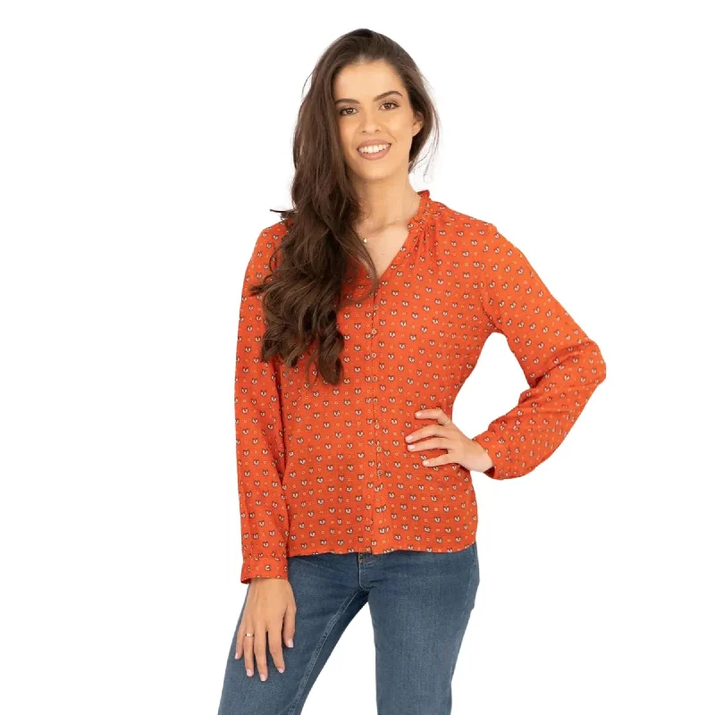 White Stuff Long Sleeve Rust Red Lightweight Animal Print Tops