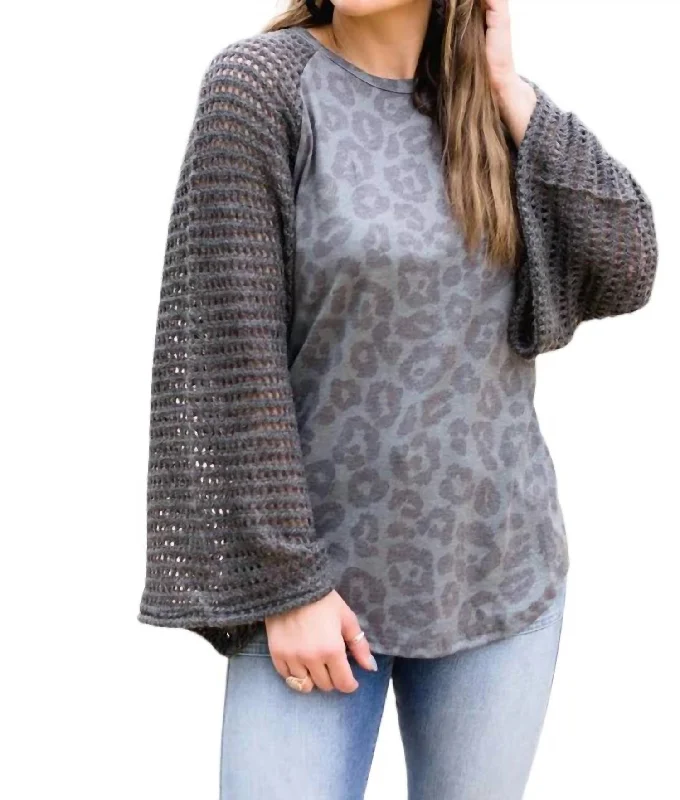 Boho Bell Sleeve Top In Charcoal