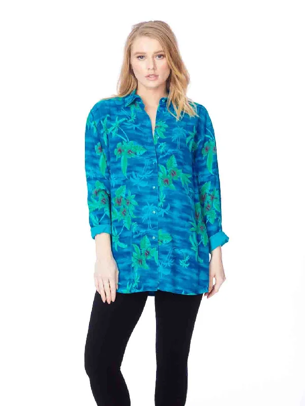 Tianello PLUS SIZED  Print ""Maui"" Tencel ""Christiana"" Blouse - 3X