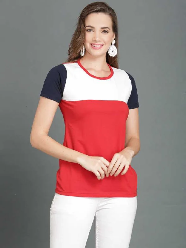 TANDUL  Color Block Women Round Neck Red T-Shirt