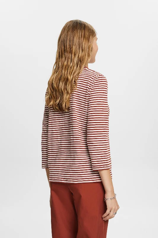 Esprit 3/4 Sleeve Striped Cotton T-Shirt