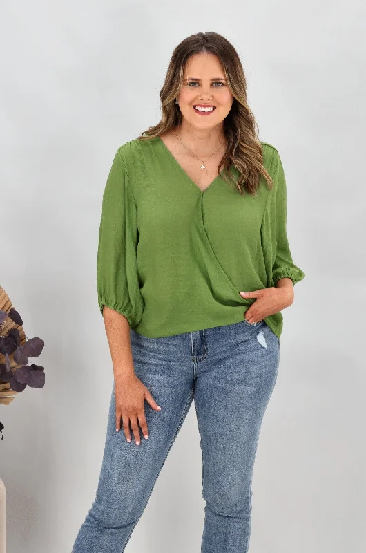 Gloss by Shine On Laina Wrap Front Blouse Green