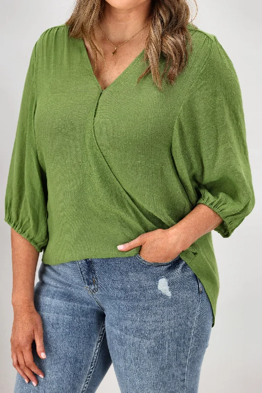 Gloss by Shine On Laina Wrap Front Blouse Green