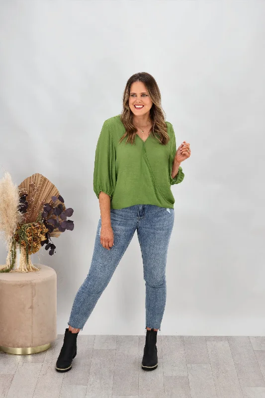 Gloss by Shine On Laina Wrap Front Blouse Green