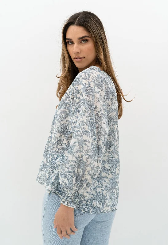 Humidity Chi Chi Long Sleeved Elysian Blouse - Navy Print