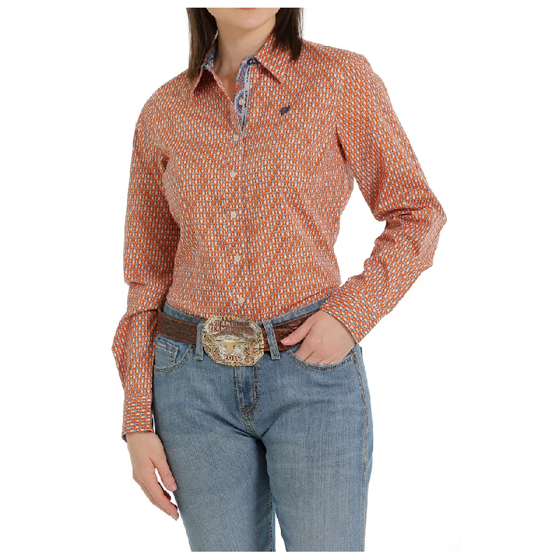 MSW9165028 Cinch Women's Long Sleeve Western Button Shirt -Orange Print