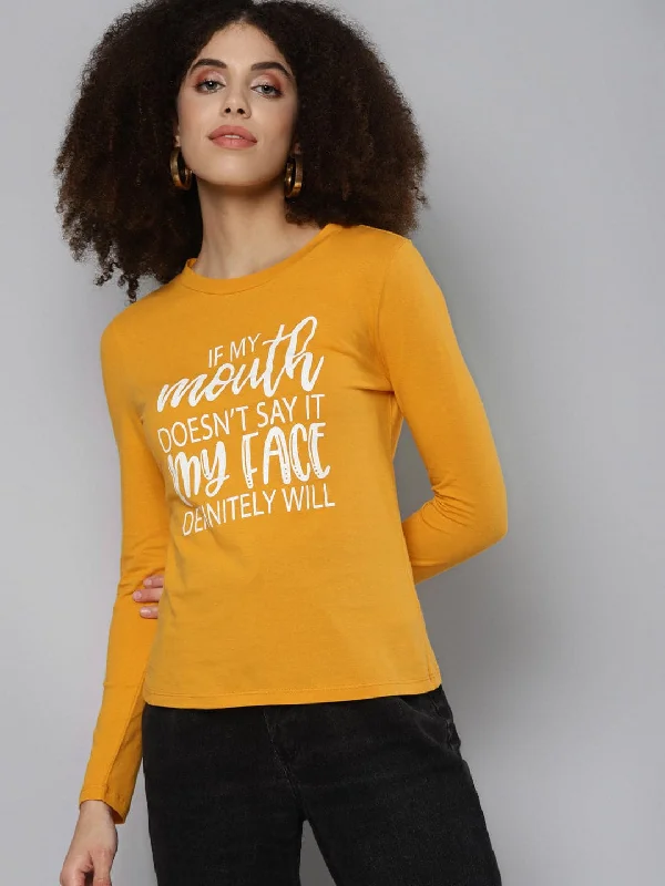 Mustard Screen Print Full Sleeve T-Shirt