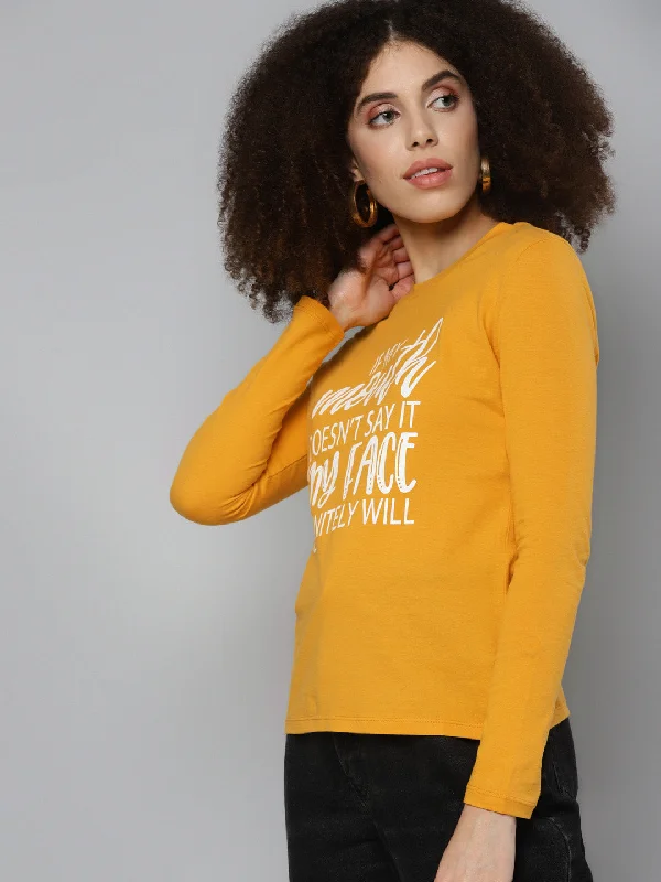 Mustard Screen Print Full Sleeve T-Shirt