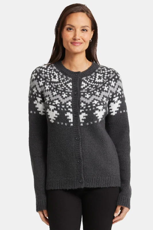 Winter Fairisle Cardigan - Charcoal Heathered