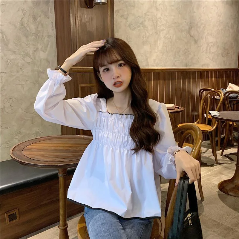 Women's Harajuku Trumpet Sleeved Shirring Loose Shirts