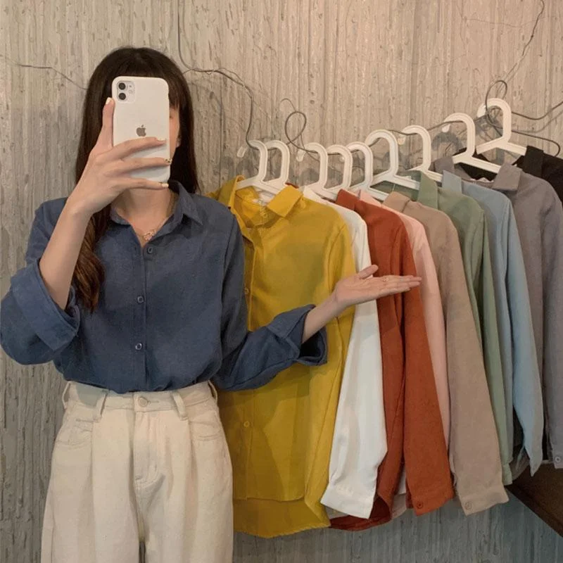 Women's Korean Fashion Pure Color Shirts