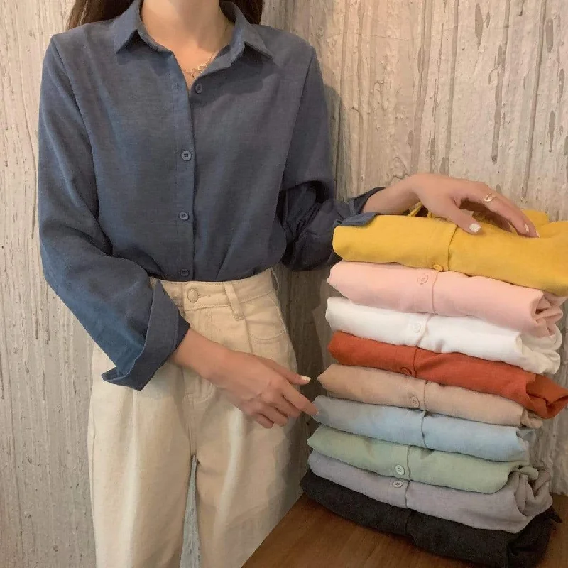 Women's Korean Fashion Pure Color Shirts