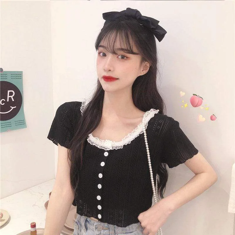 Women's Sweet Lace Ruffles Single-breasted Shirts