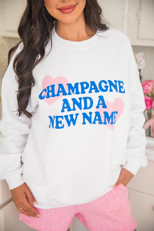 Champagne And A New Name White Oversized Graphic Sweatshirt