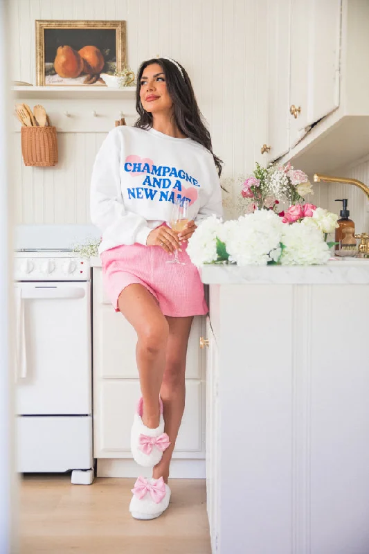 Champagne And A New Name White Oversized Graphic Sweatshirt