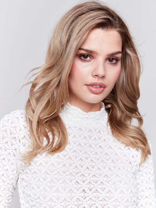 Lace Mock Neck Top - Ecru