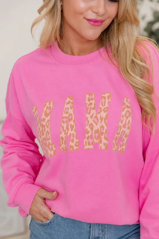 Mama Leopard Pink Oversized Graphic Sweatshirt