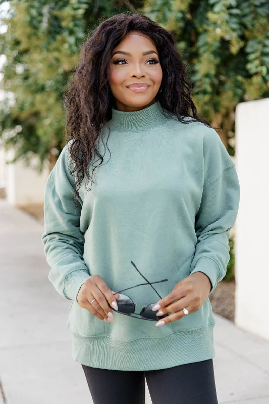 Keep It Moving Sage Mock Neck Sweatshirt FINAL SALE