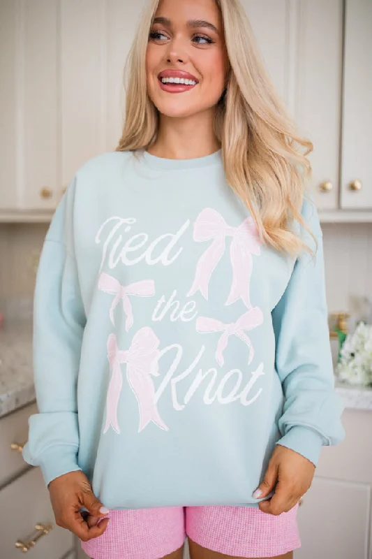 Tied The Knot Light Blue Oversized Graphic Sweatshirt