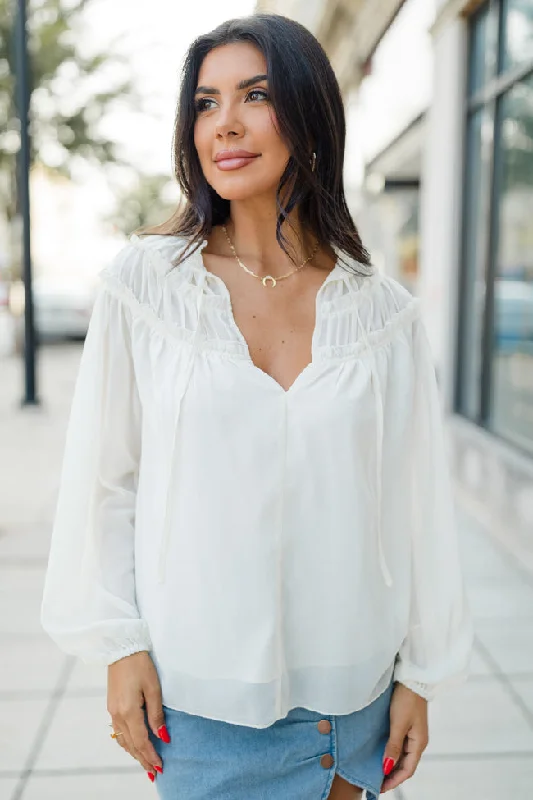 Unwavering Love Cream Shirred Shoulder Detail Blouse