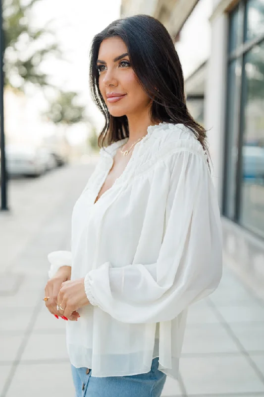 Unwavering Love Cream Shirred Shoulder Detail Blouse