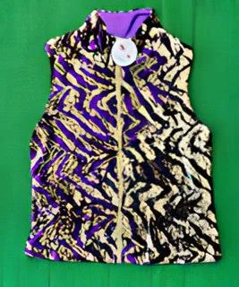 Women's  Vest Sequin Brushover Purple & Gold Tiger Stripe