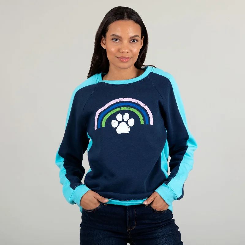 Rainbow & Paw Color-Block Crewneck Sweatshirt