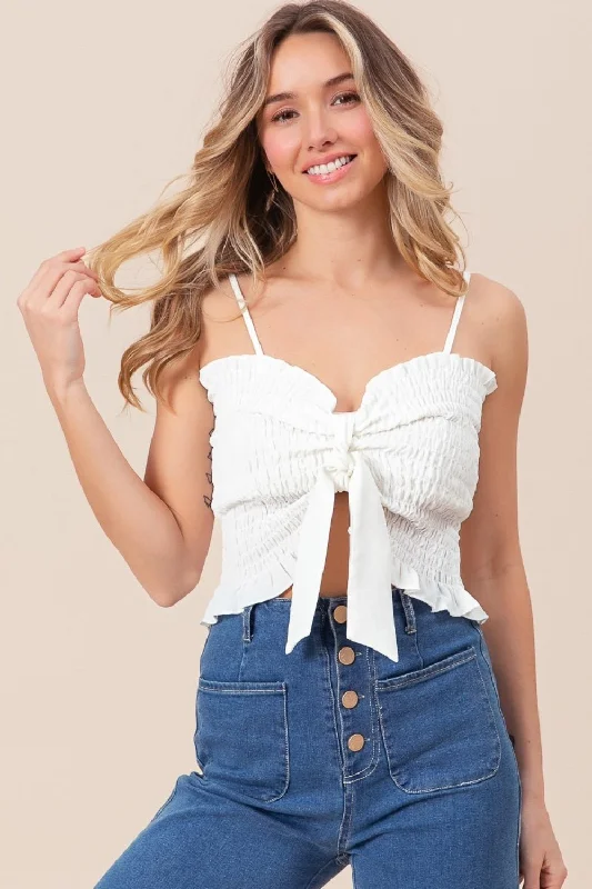 Ruffled Smocked Ribbon Detail Cami