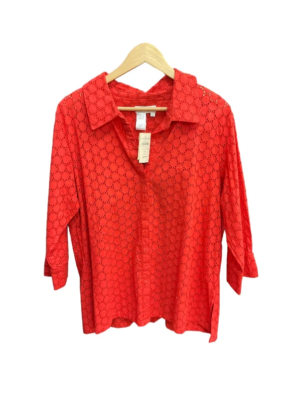 Blouse 3/4 Sleeve By Coldwater Creek In Red, Size: 2x