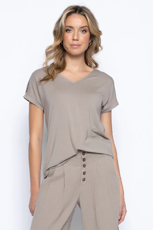 Button Trim V-Neck Top