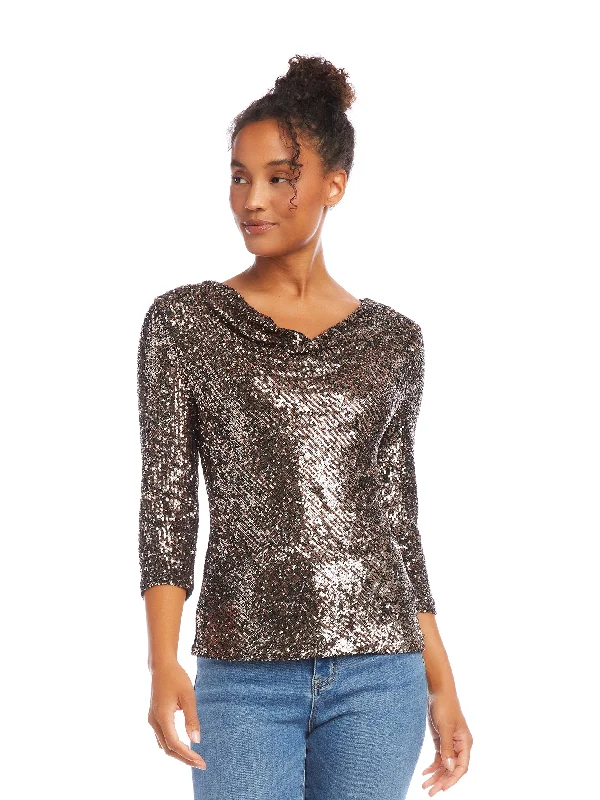 Cowl Neck Sequin Top