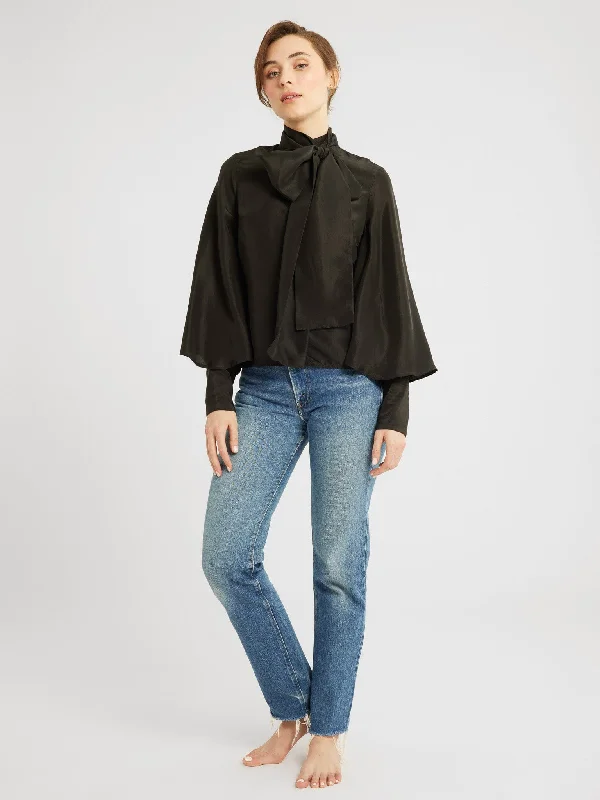 Gigi Top in Black Washed Silk