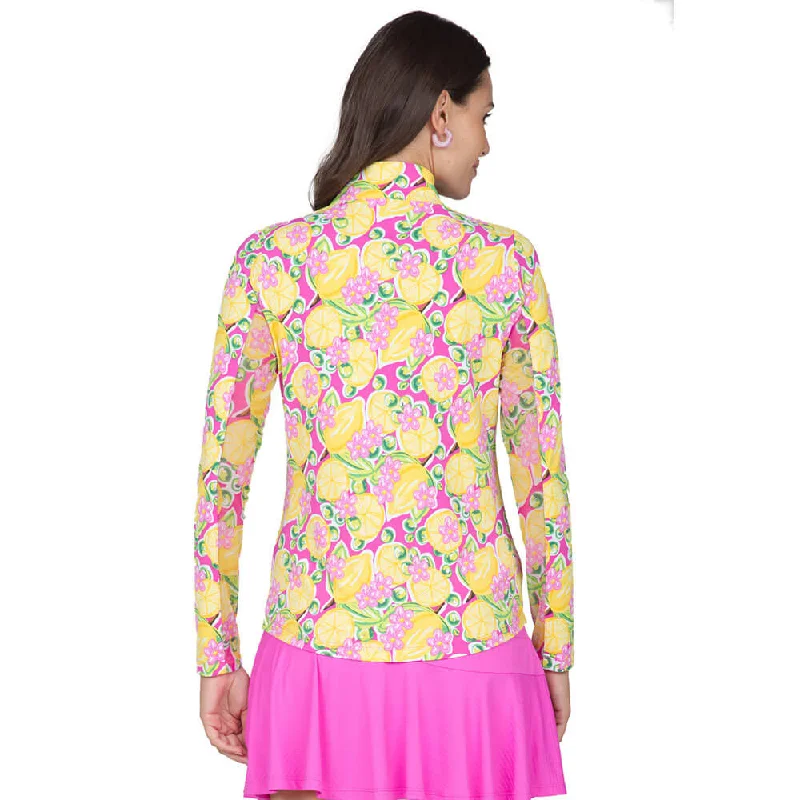 IBKUL Womens Calista Print Long Sleeve Mock Neck Top - Hot Pink Multi