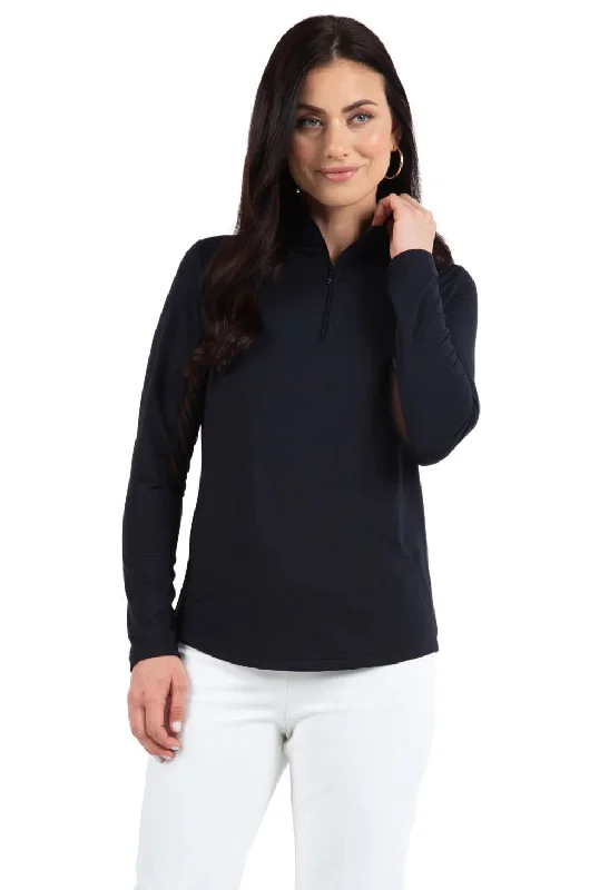 IBKUL Womens Long Sleeve Mock Solid Top - Black