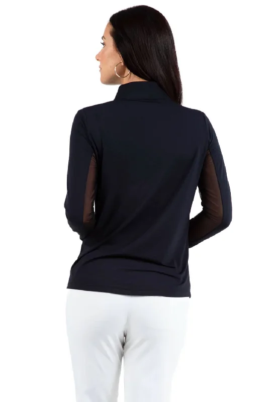 IBKUL Womens Long Sleeve Mock Solid Top - Black