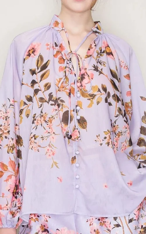 INA Fashion- Balloon Sleeve Floral Print Blouse