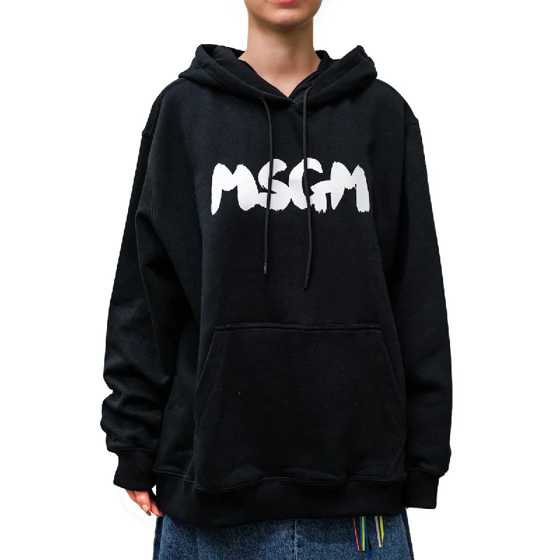 Women's MSGM Brush Print Hoodie Black