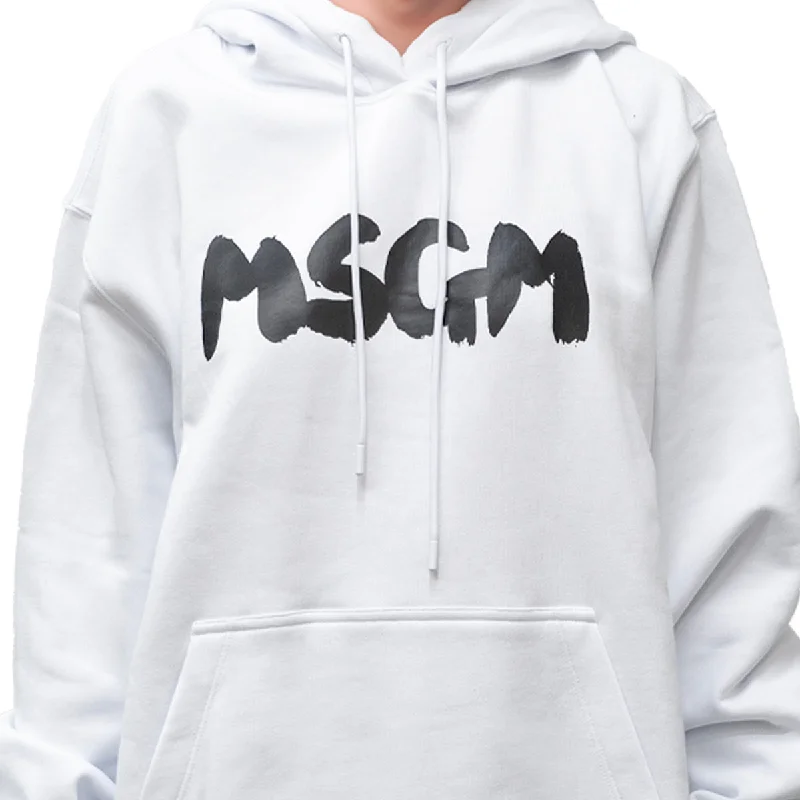 Women's MSGM Brush Print Hoodie White