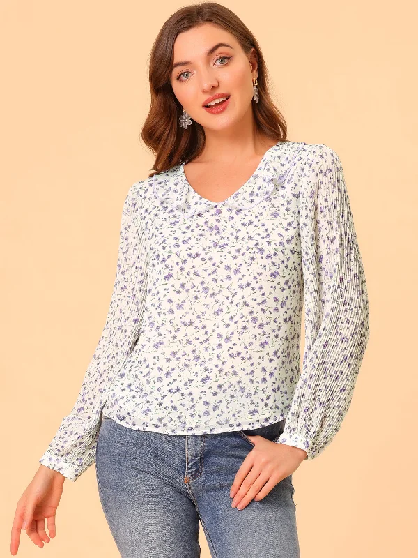 Ditsy Floral Cute Ruffle Collar Long Sleeve Summer Peasant Top