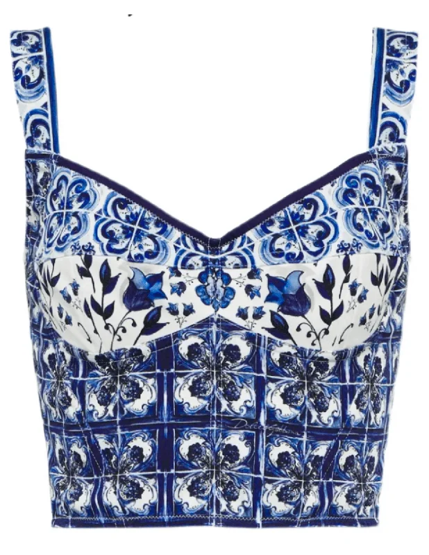 St. Barths La Robe Mediterranean Tile Bustier Cropped Top