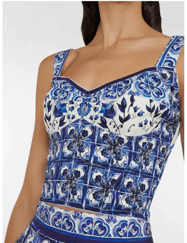 St. Barths La Robe Mediterranean Tile Bustier Cropped Top