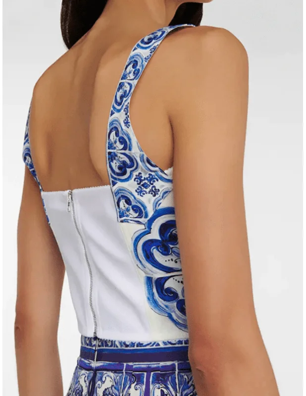 St. Barths La Robe Mediterranean Tile Bustier Cropped Top