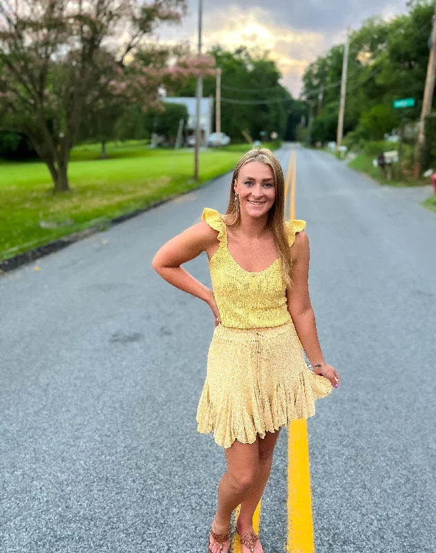 Yellow Flutter Cap Sleeveless Knit Top