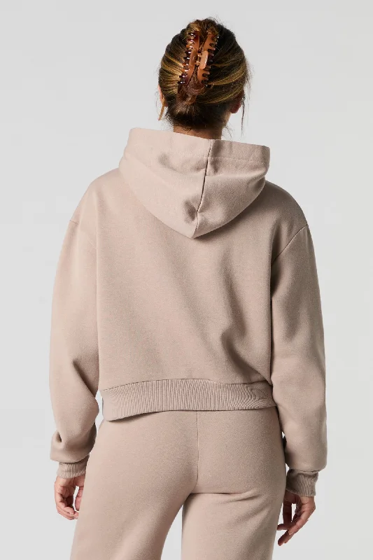 Oversized Cropped Fleece Hoodie