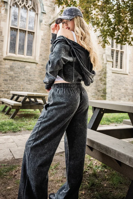 Fleece Washed Wide Leg Sweatpant