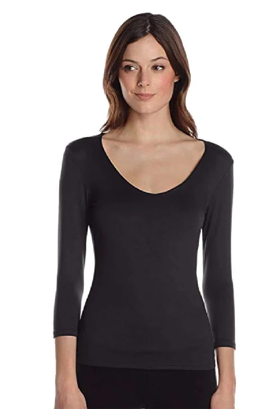 3/4 Sleeve V Neck 2-Ply in Black