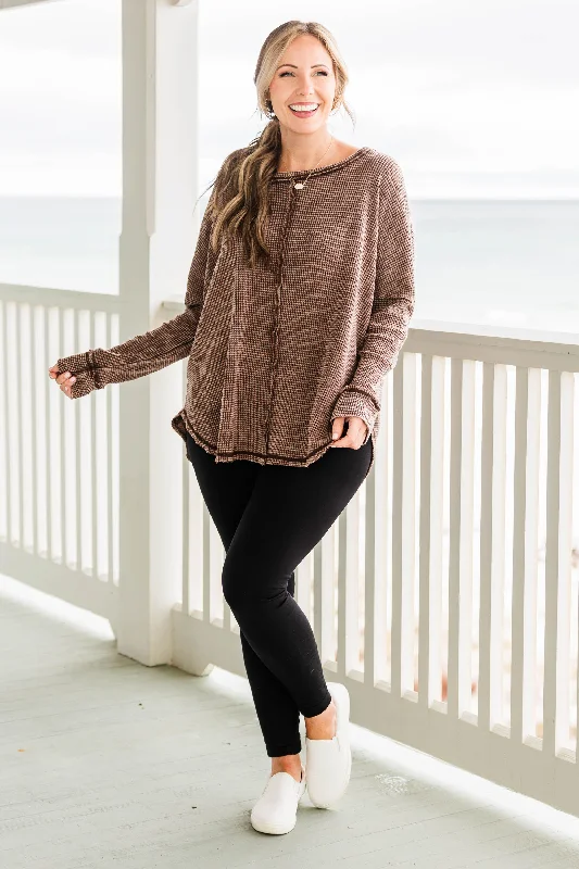 Cozy Waffle Pullover, Brown